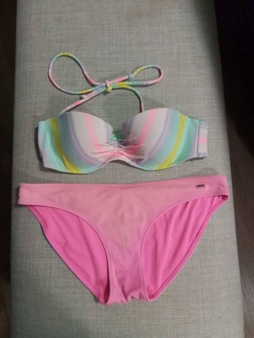 Pink Victorias Secret Stripe Bandeau Bikini Set - Women Swim